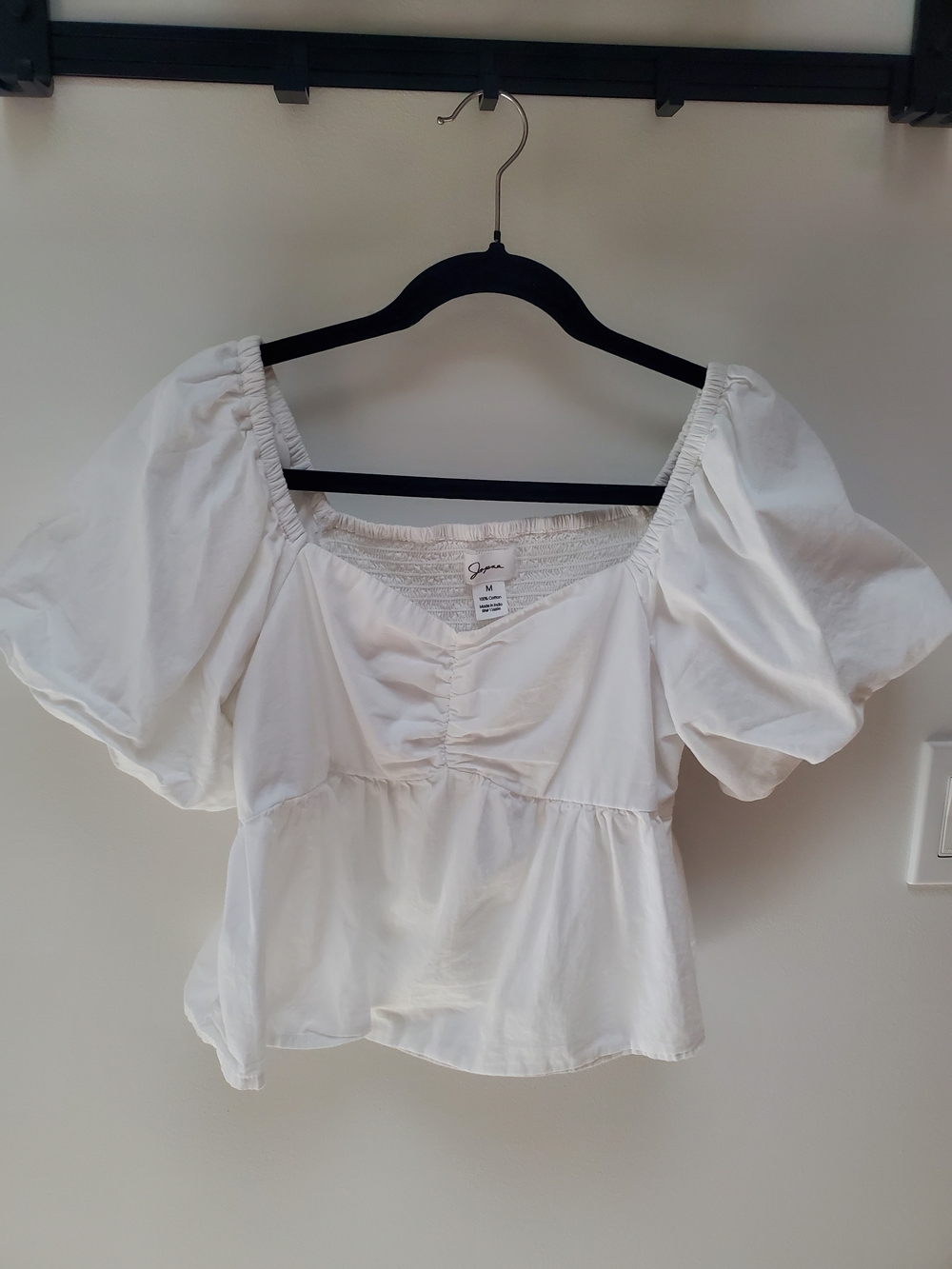 Japna Puff Sleeve Peplum Top - White